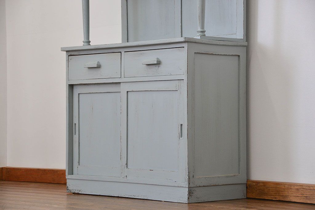 アンティーク家具　アンティークペイント　かわいいカップボード(食器棚、収納棚)