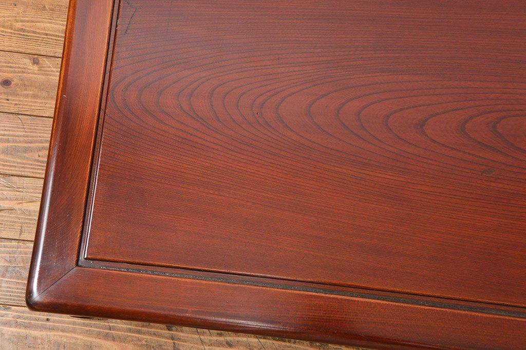 アンティーク家具　古民具・骨董 漆塗りの彫刻入り総欅座卓(机、テーブル)　