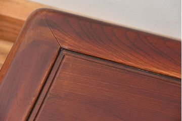 アンティーク家具　古民具・骨董 漆塗りの彫刻入り総欅座卓(机、テーブル)　