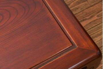 アンティーク家具　古民具・骨董 漆塗りの彫刻入り総欅座卓(机、テーブル)　