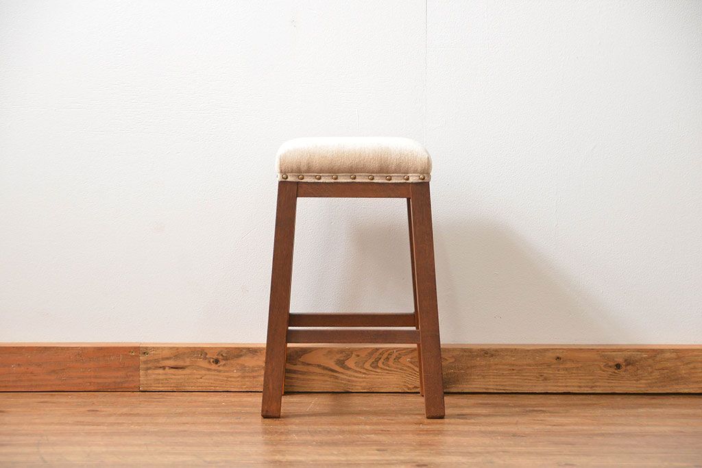 アンティーク家具　アンティーク 古いナラ材の角スツール(イス、椅子)