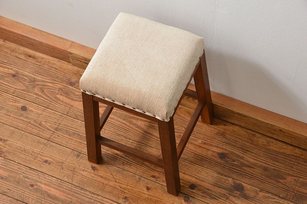 アンティーク家具　アンティーク 古いナラ材の角スツール(イス、椅子)