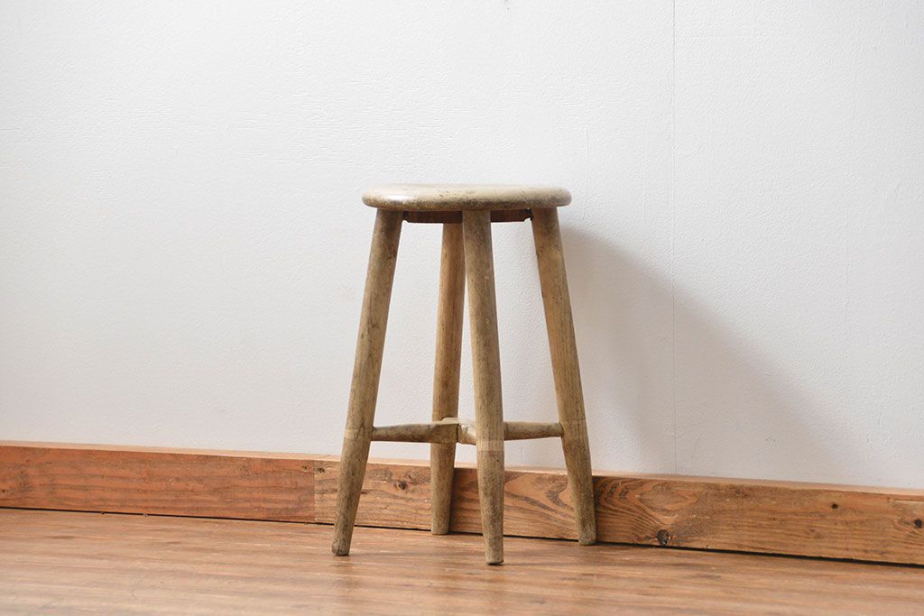 アンティーク家具　アンティーク 使い込まれたペイントスツール(1)(丸椅子、イス)