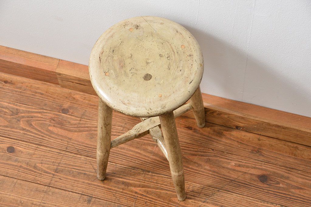 アンティーク家具　アンティーク 使い込まれたペイントスツール(1)(丸椅子、イス)