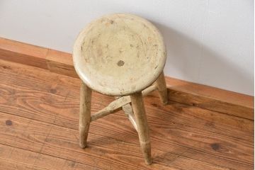 アンティーク家具　アンティーク 使い込まれたペイントスツール(1)(丸椅子、イス)