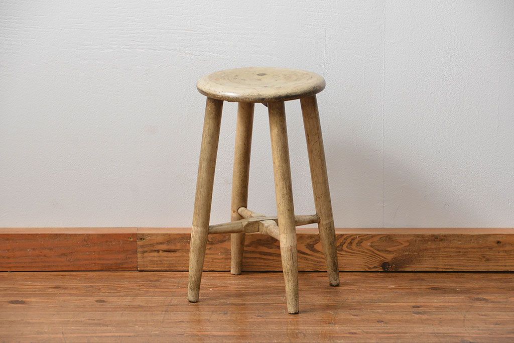 アンティーク家具　アンティーク 使い込まれたペイントスツール(1)(丸椅子、イス)