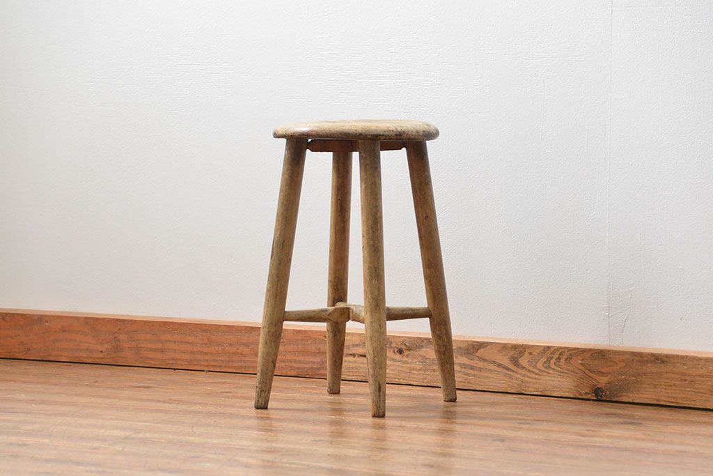 アンティーク家具　アンティーク 使い込まれたペイントスツール(2)(丸椅子、イス)