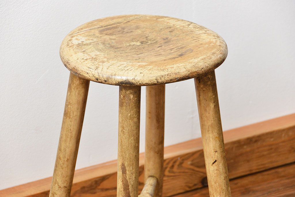 アンティーク家具　アンティーク 使い込まれたペイントスツール(2)(丸椅子、イス)