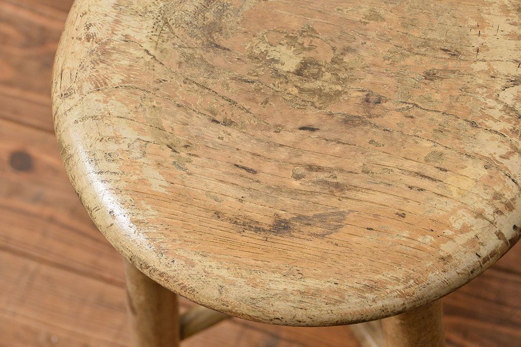 アンティーク家具　アンティーク 使い込まれたペイントスツール(2)(丸椅子、イス)