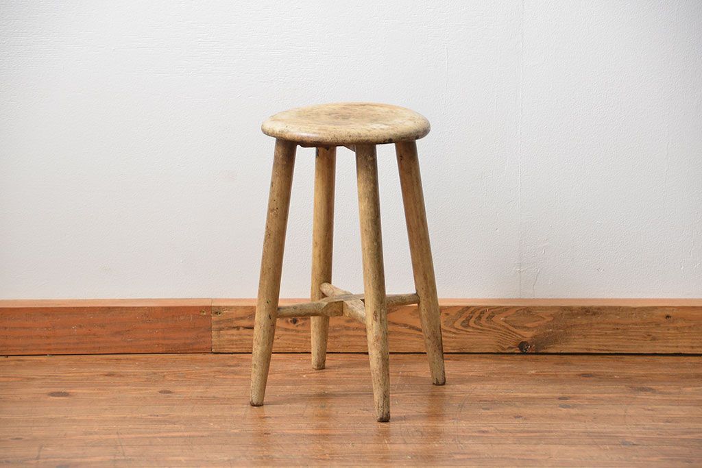 アンティーク家具　アンティーク 使い込まれたペイントスツール(2)(丸椅子、イス)