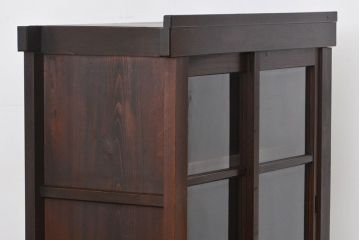 アンティーク家具　古民具・骨董 希少なサイズ 小振りな水屋箪笥収納棚(ガラスケース、本箱、食器棚)
