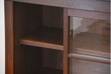 アンティーク家具　古民具・骨董 希少なサイズ 小振りな水屋箪笥収納棚(ガラスケース、本箱、食器棚)