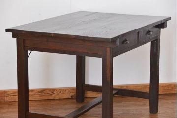 アンティーク家具　アンティーク 古いタモ材の引き出し付き平机(テーブル、デスク、在宅ワーク、在宅用)