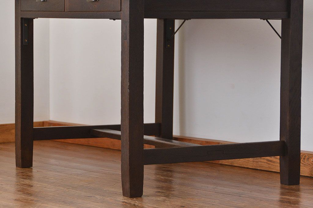 アンティーク家具　アンティーク 古いタモ材の引き出し付き平机(テーブル、デスク、在宅ワーク、在宅用)