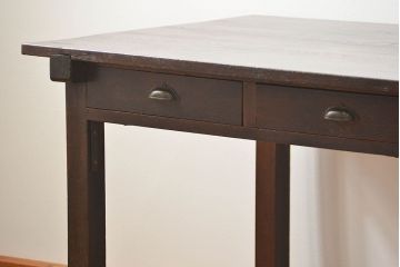 アンティーク家具　アンティーク 古いタモ材の引き出し付き平机(テーブル、デスク、在宅ワーク、在宅用)