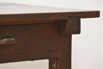 アンティーク家具　アンティーク 古いタモ材の引き出し付き平机(テーブル、デスク、在宅ワーク、在宅用)