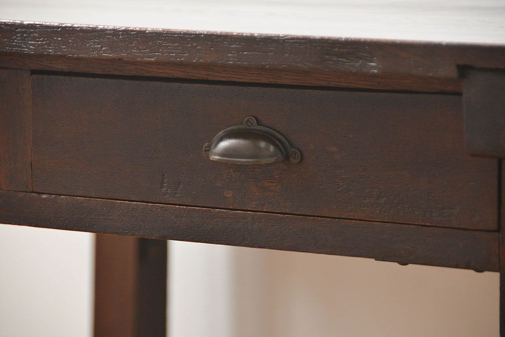 アンティーク家具　アンティーク 古いタモ材の引き出し付き平机(テーブル、デスク、在宅ワーク、在宅用)