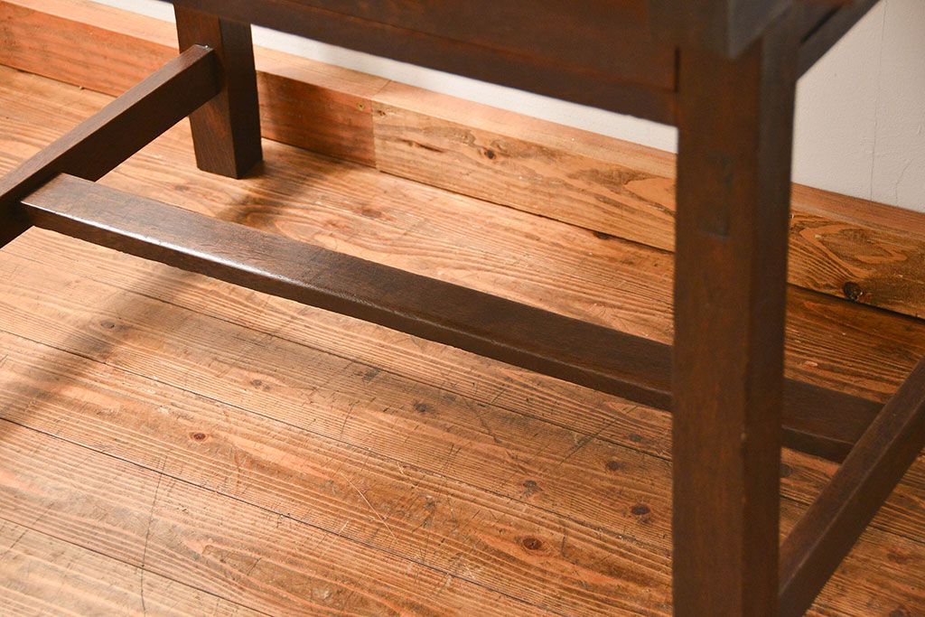 アンティーク家具　アンティーク 古いタモ材の引き出し付き平机(テーブル、デスク、在宅ワーク、在宅用)