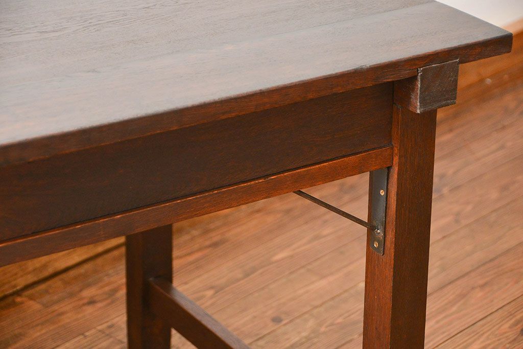 アンティーク家具　アンティーク 古いタモ材の引き出し付き平机(テーブル、デスク、在宅ワーク、在宅用)