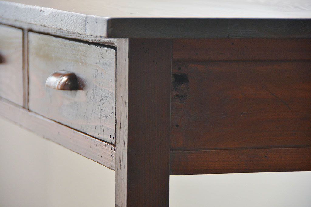 レトロ家具　昭和レトロ 古い木のアンティーク平机(テーブル、デスク、在宅ワーク、在宅用)