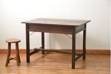 レトロ家具　昭和レトロ 古い木のアンティーク平机(テーブル、デスク、在宅ワーク、在宅用)
