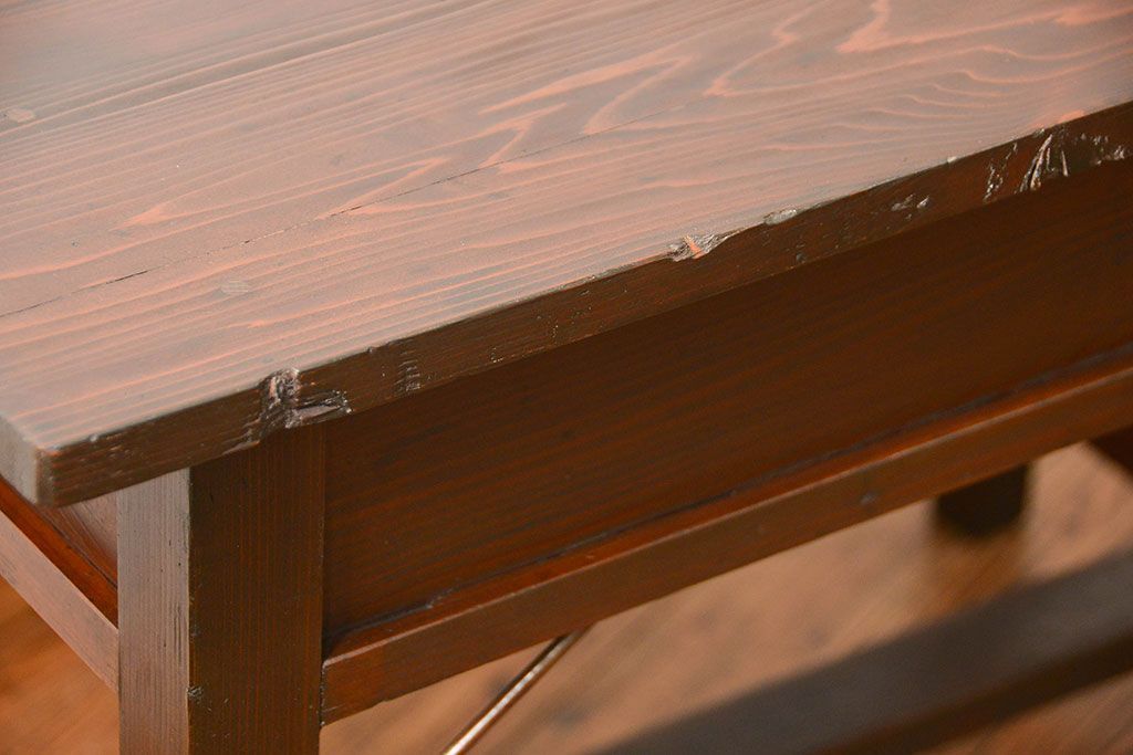 レトロ家具　昭和レトロ 古い木のアンティーク平机(テーブル、デスク、在宅ワーク、在宅用)