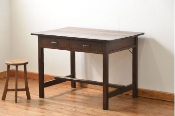 レトロ家具　昭和レトロ 古い木のアンティーク平机(テーブル、デスク、在宅ワーク、在宅用)