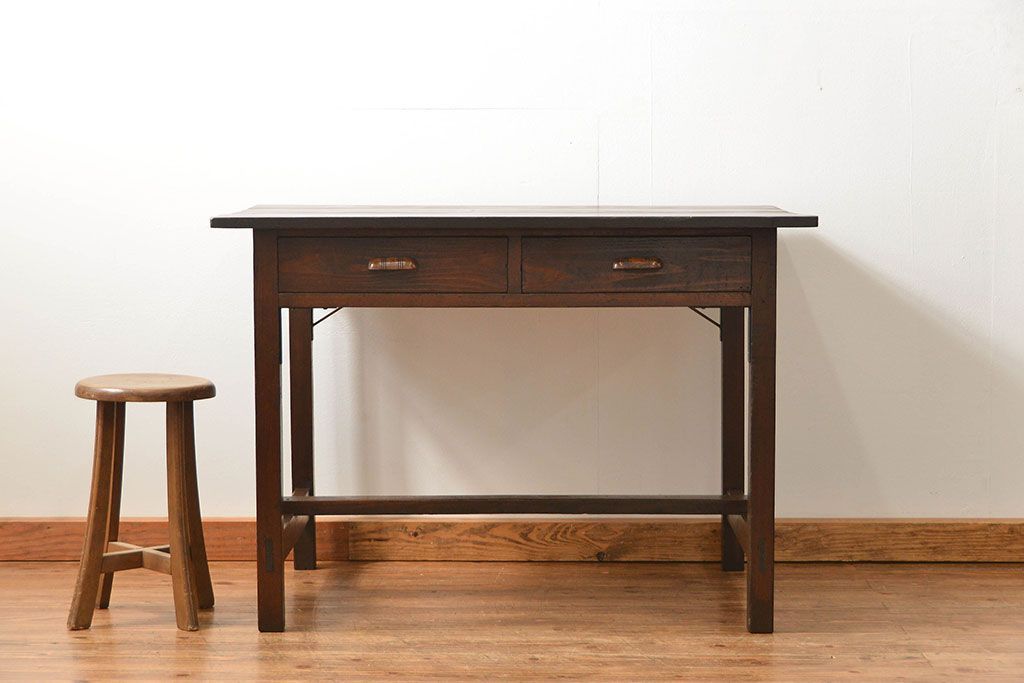 レトロ家具　昭和レトロ 古い木のアンティーク平机(テーブル、デスク、在宅ワーク、在宅用)