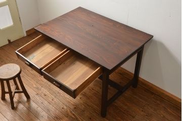 レトロ家具　昭和レトロ 古い木のアンティーク平机(テーブル、デスク、在宅ワーク、在宅用)