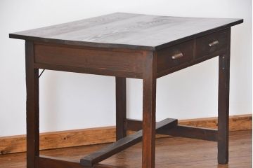 レトロ家具　昭和レトロ 古い木のアンティーク平机(テーブル、デスク、在宅ワーク、在宅用)