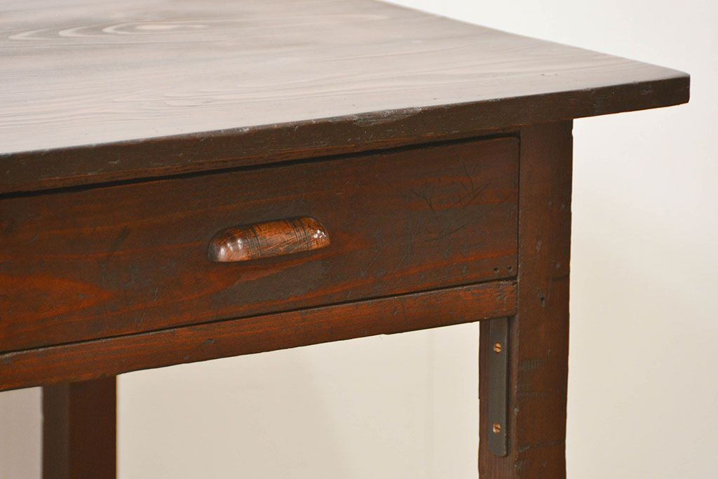 レトロ家具　昭和レトロ 古い木のアンティーク平机(テーブル、デスク、在宅ワーク、在宅用)