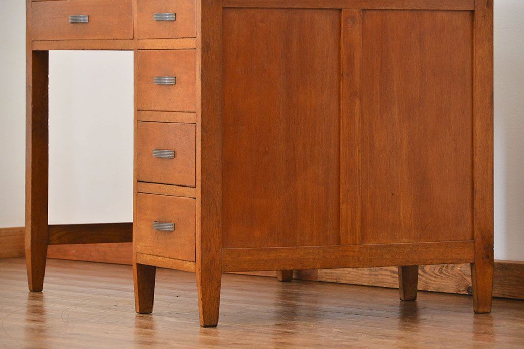 レトロ家具　昭和レトロ 古い木のアンティーク片袖机(テーブル、デスク、在宅ワーク、在宅用)