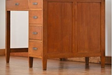 レトロ家具　昭和レトロ 古い木のアンティーク片袖机(テーブル、デスク、在宅ワーク、在宅用)