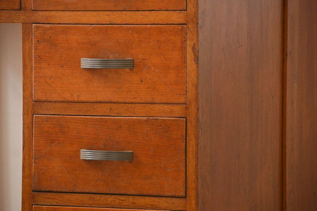 レトロ家具　昭和レトロ 古い木のアンティーク片袖机(テーブル、デスク、在宅ワーク、在宅用)