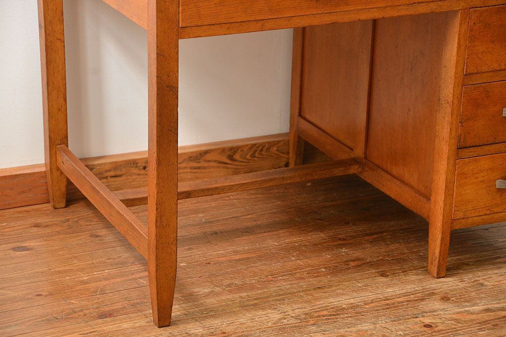 レトロ家具　昭和レトロ 古い木のアンティーク片袖机(テーブル、デスク、在宅ワーク、在宅用)