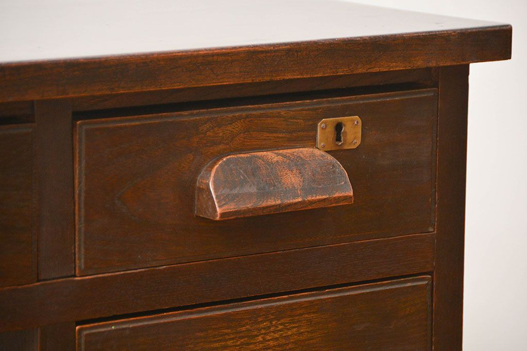 アンティーク家具　アンティーク 古いナラ材の重厚な片袖机(テーブル、デスク、在宅ワーク、在宅用、作業台)