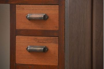 レトロ家具　アンティーク レトロなデザインの両袖机(テーブル、デスク、在宅ワーク、在宅用、作業台)