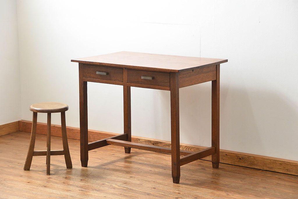 レトロ家具　昭和レトロ シンプルでレトロな平机(テーブル、デスク、在宅ワーク、在宅用)