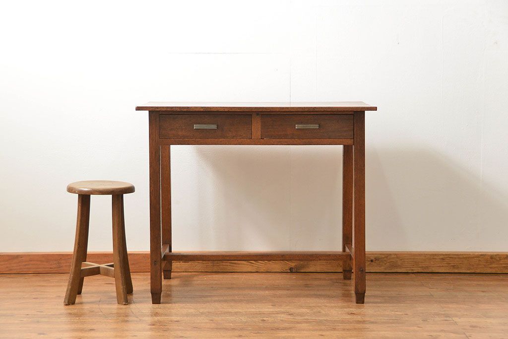 レトロ家具　昭和レトロ シンプルでレトロな平机(テーブル、デスク、在宅ワーク、在宅用)