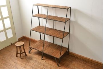 ラフジュオリジナル 素敵に飾れる!台形アイアンラック【小】(飾り棚・陳列棚)