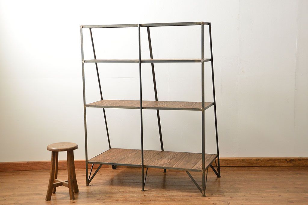 ラフジュオリジナル 素敵に飾れる!台形アイアンラック【小】(飾り棚・陳列棚)