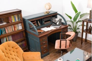 アンティーク家具　アンティークペイント 古いナラ材!上質なロールトップデスク(ライティングビューロー、机、在宅ワーク、在宅用)