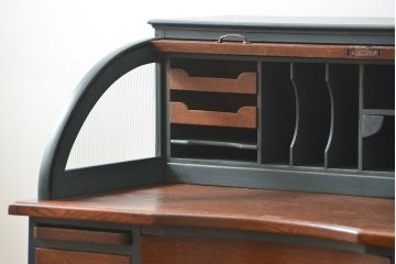 アンティーク家具　アンティークペイント 古いナラ材!上質なロールトップデスク(ライティングビューロー、机、在宅ワーク、在宅用)