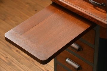 アンティーク家具　アンティークペイント 古いナラ材!上質なロールトップデスク(ライティングビューロー、机、在宅ワーク、在宅用)