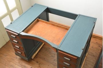 アンティーク家具　アンティークペイント 古いナラ材!上質なロールトップデスク(ライティングビューロー、机、在宅ワーク、在宅用)
