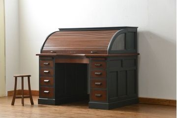 アンティーク家具　アンティークペイント 古いナラ材!上質なロールトップデスク(ライティングビューロー、机、在宅ワーク、在宅用)