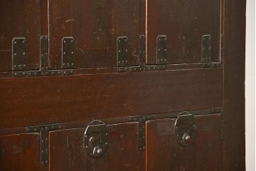 和製アンティーク　古民具・骨董　特別注文造り　大きな商屋の特大関西帳場箪笥(水屋箪笥、収納棚、戸棚、店舗什器)