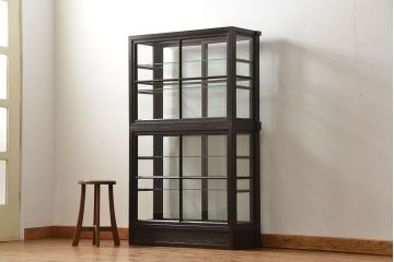 アンティーク家具　アンティーク 希少なデザインの2段重ね5面ガラスケース(ショーケース、収納棚、陳列棚)