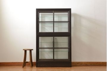 アンティーク家具　アンティーク 希少なデザインの2段重ね5面ガラスケース(ショーケース、収納棚、陳列棚)