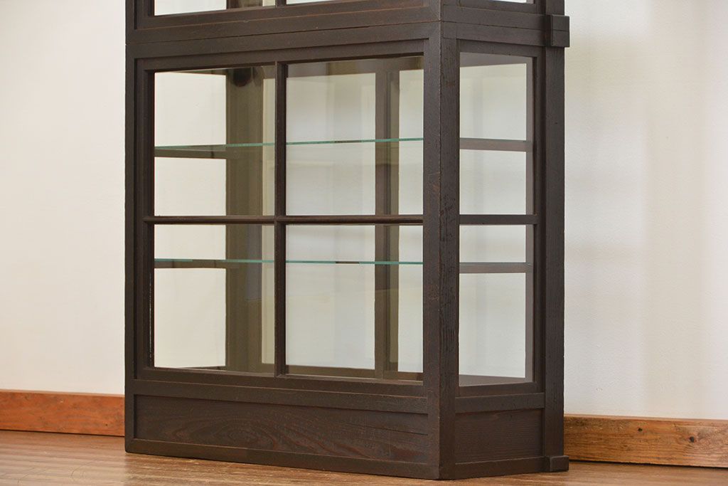 アンティーク家具　アンティーク 希少なデザインの2段重ね5面ガラスケース(ショーケース、収納棚、陳列棚)